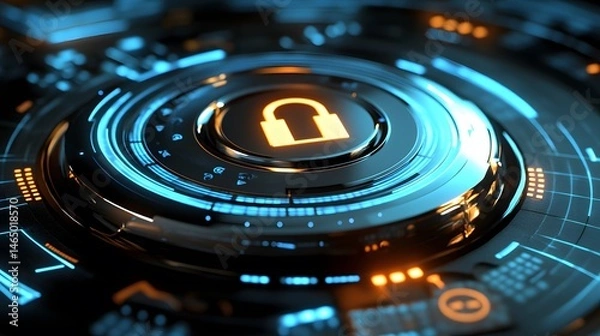 Fototapeta Digital interface displays a security lock icon.