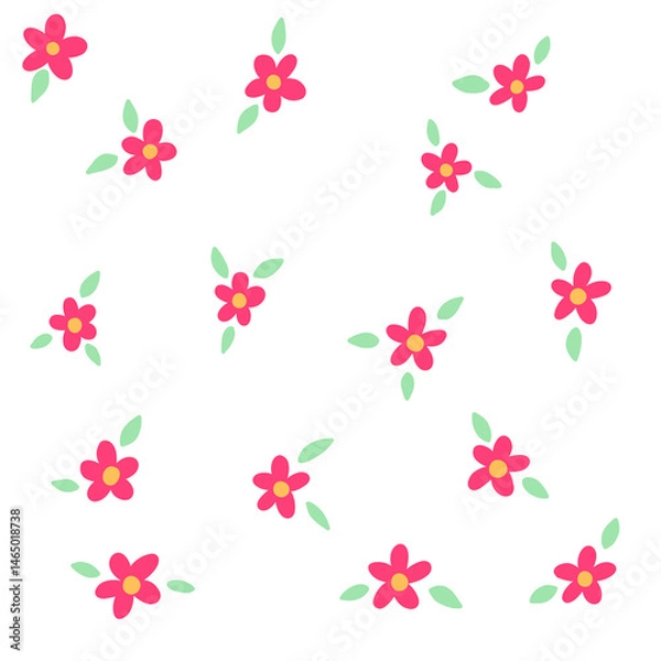 Fototapeta Tiny Red Flower Leaf Spring Flat Illustration Pattern Png Element