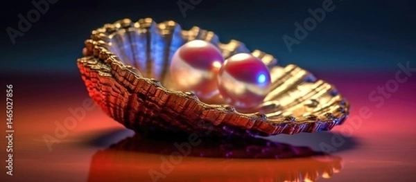 Obraz Beautiful seashell on a red background.