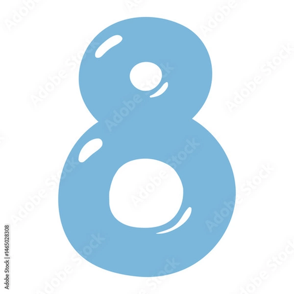 Obraz Number, figure 8 shaped balloon, rounded glossy design, isolated vector on transparent background. Hand drawn illustration. Holiday, party, celebration, anniversary, birthday card, banner element