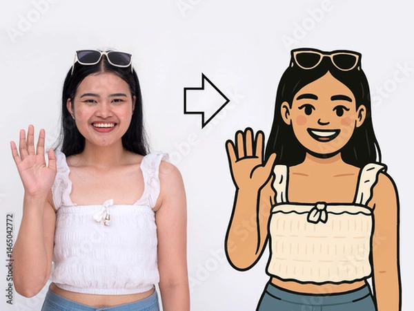 Fototapeta AI generated cartoon avatar based from real photo, ideal for AI illustration or social media profile use. Cartoonized Person.