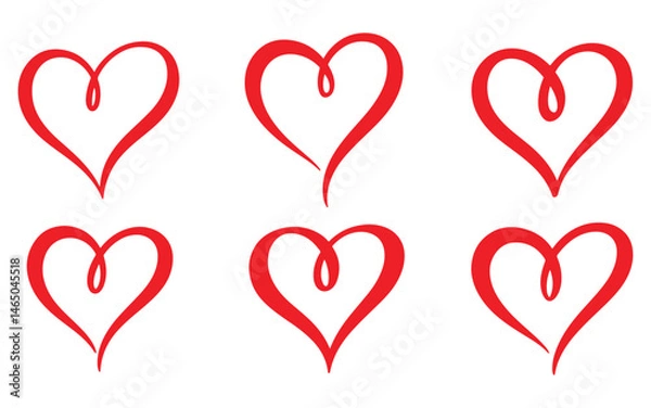 Fototapeta Colleciton of hand drawn calligraphy style heart of love symbol vector illustration on white background. Valentine's Day love icon set design element