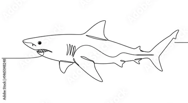 Obraz Cartoon shark swimming in ocean with simple outline  