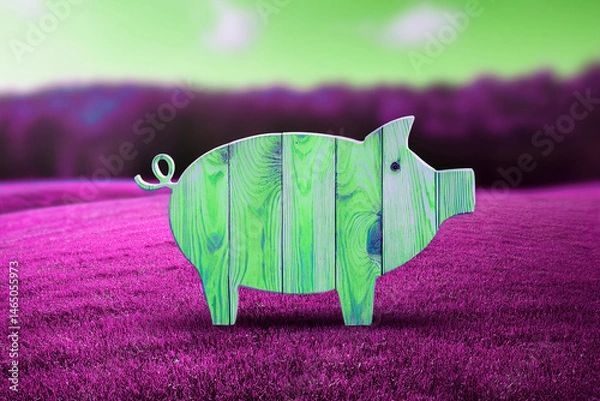 Obraz Generated image, grünes Holzschwein, Abstrakt