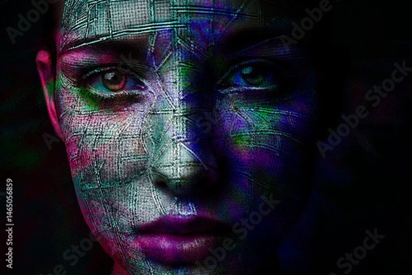 Obraz Generated image, Gesicht bunt, Hintergrund , fantasievoll