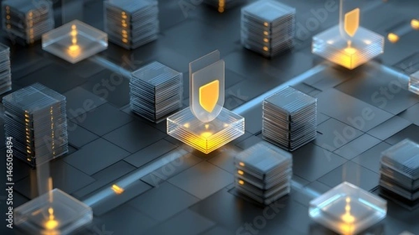 Fototapeta icon protecting glowing database in a transparent cube
