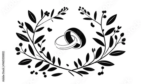 Fototapeta Modern black and white vector illustration of two interlocking wedding rings, easily scalable and editable.