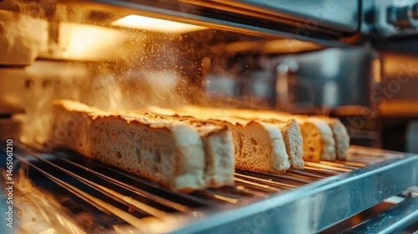 Fototapeta Close-up of a toaster slot with bread being inserted