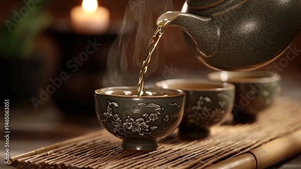 Obraz Tea maker pouring freshly brewed tea into a cup