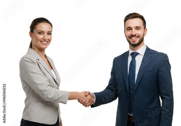 Obraz Two people in suits shaking hands on isolated on a transparent background