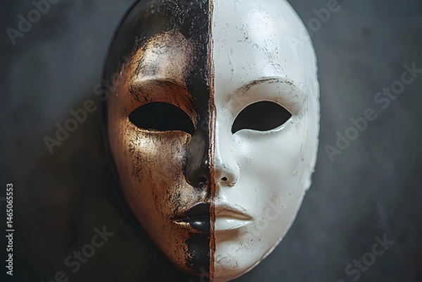 Fototapeta Two-color mask as a symbol of duplicity and lies. Tell the truth Day