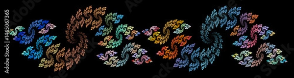 Obraz Elegant colorful wavy pattern of twisting spirals on a black background. 3D rendering. 3D illustration.