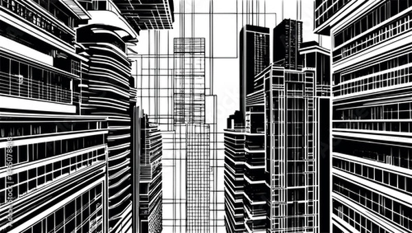 Obraz Technical city grid engraving-style abstract vector background