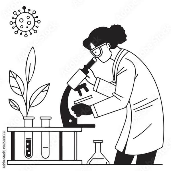 Fototapeta Scientist Looking at Biological Samples Under a Microscope in an Applied Science Laboratory.