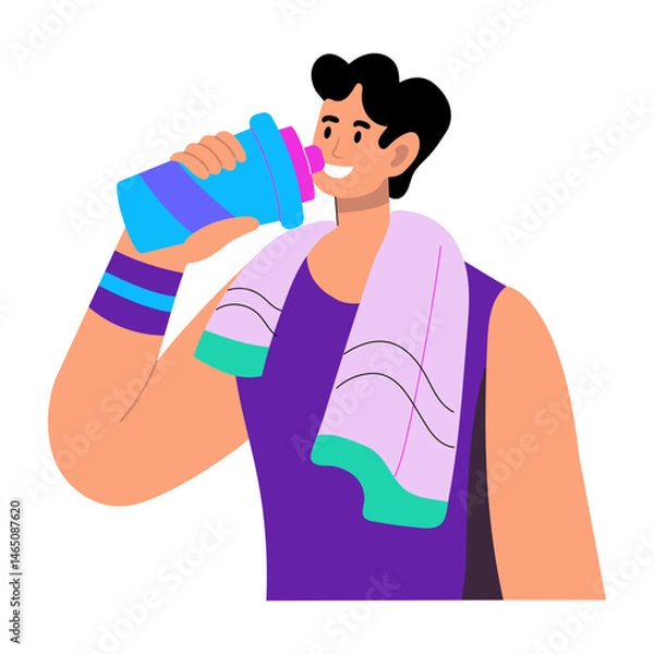Obraz A flat style illustration showing a character drinking water