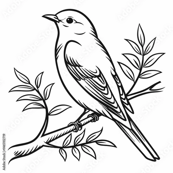 Obraz beautiful outline of a bird sitting on stick .eps