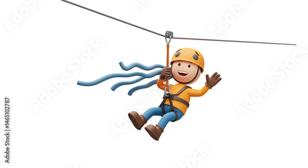 Obraz Zipline adventure cartoon character illustration for outdoor activities and extreme sports concept design on transparent background