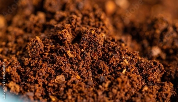 Fototapeta Exploring coffee grounds a close-up study of texture aroma and richness in a natural kitchen environment