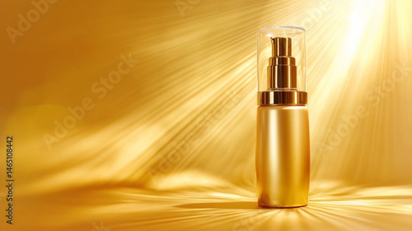 Fototapeta Golden radiance illuminating luxury serum bottle with elegant pump on glowing background