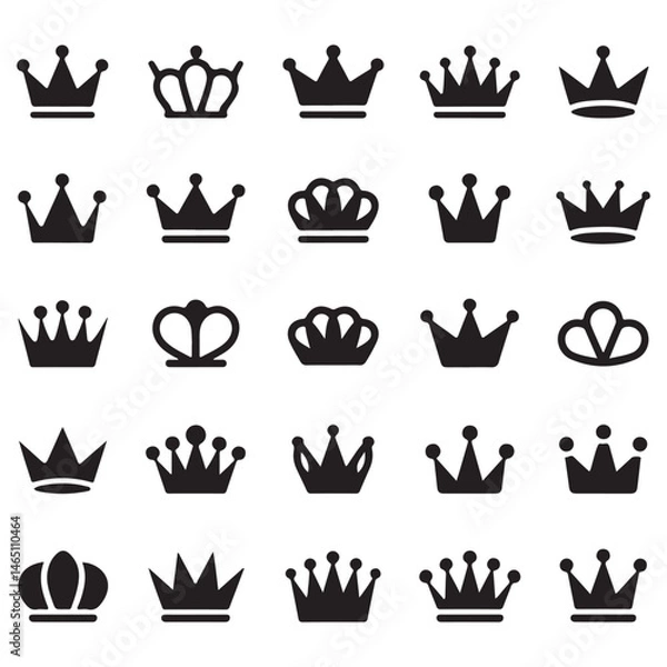 Fototapeta multiple black crowns silhouette with various designs, perfect for royalty, symbols, and decorative themes.