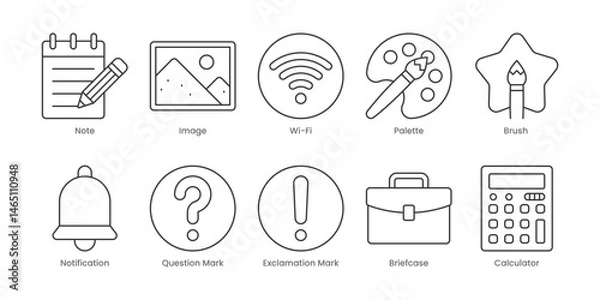 Obraz Web Outline Icons Set – Star, User, Briefcase, Brush, Exclamation Mark, Notification, Palette, Question Mark, Wi-Fi, Calculator, Editable Stroke.