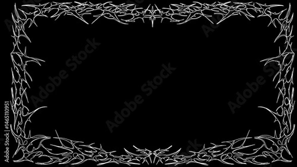 Obraz Neo tribal frames, cyber gothic style symmetrical shape, futuristic y2k abstract border vector isolation