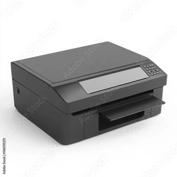 Fototapeta Black multifunction printer isolated on white background for office and home use.