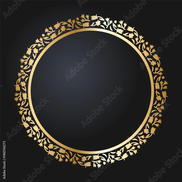 Fototapeta Beautiful round golden frame. Festive design. Gold border. Round frames vector