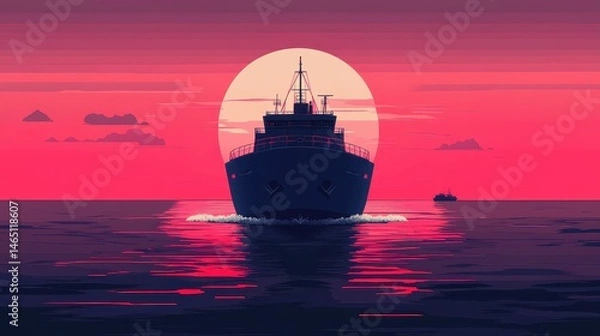 Obraz Cargo ship flat design front view global shipping theme animation Triadic Color Scheme. 
