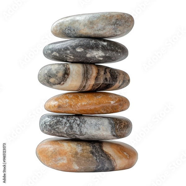 Fototapeta Stacked smooth river stones harmony and balance on white background