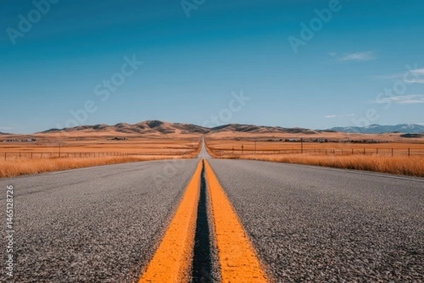 Fototapeta Empty Road Through Dry Landscape