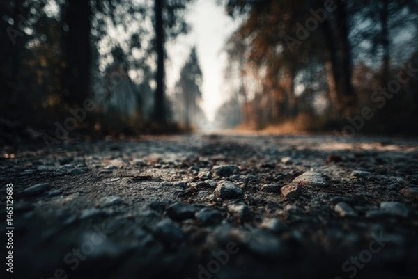 Fototapeta Forest path, ground close-up