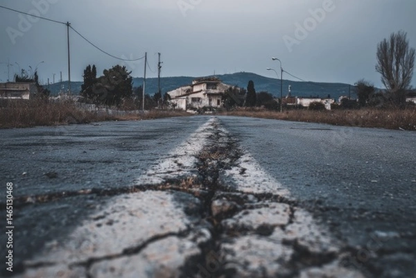 Fototapeta Empty road, distant house