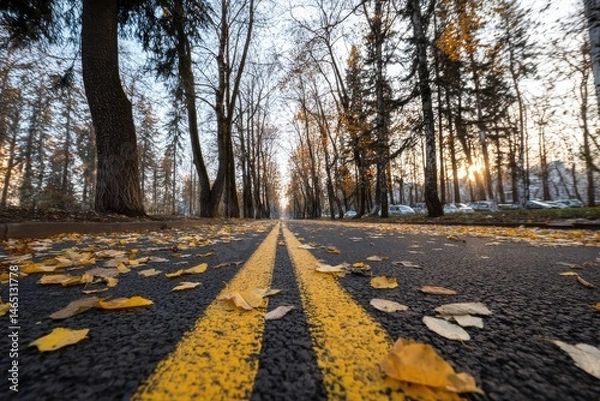 Fototapeta Autumnal pathway lined with trees