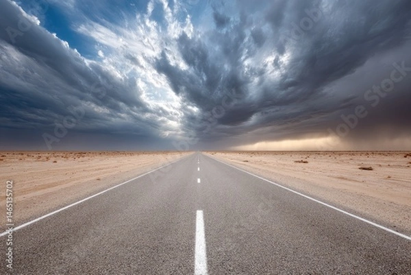 Fototapeta Empty road under stormy sky