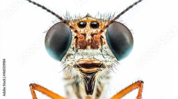 Fototapeta A close-up of a mosquitoâ€™s proboscis and antennae, displayed on white