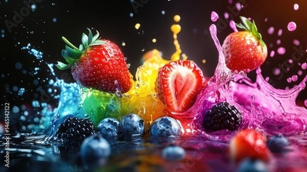 Fototapeta Colorful fruit explosion in vibrant splashes