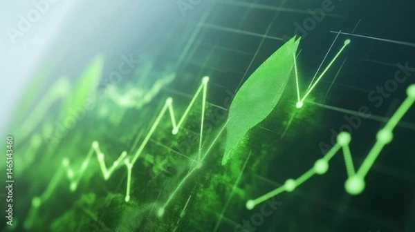 Fototapeta Dynamic financial growth graph, vibrant green upward trend with abstract lines, symbolizing market surge and investment success.