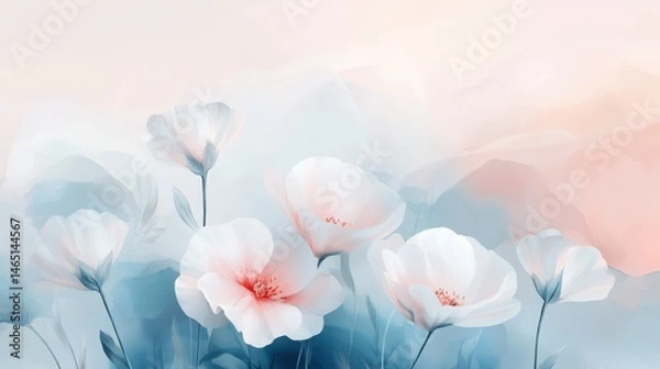 Fototapeta Delicate floral arrangement, soft pastel colors, serene and calming ambiance, ideal for spring themes and nature designs.