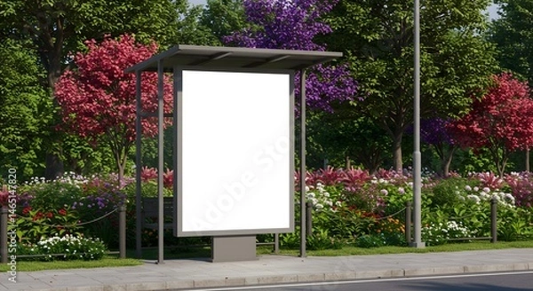Fototapeta Open for Creativity—Unoccupied Media Panel Awaiting Content in a Green Public Area