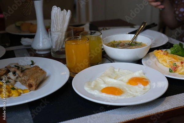 Obraz bacon, eggs and toast breakfast. High quality photo