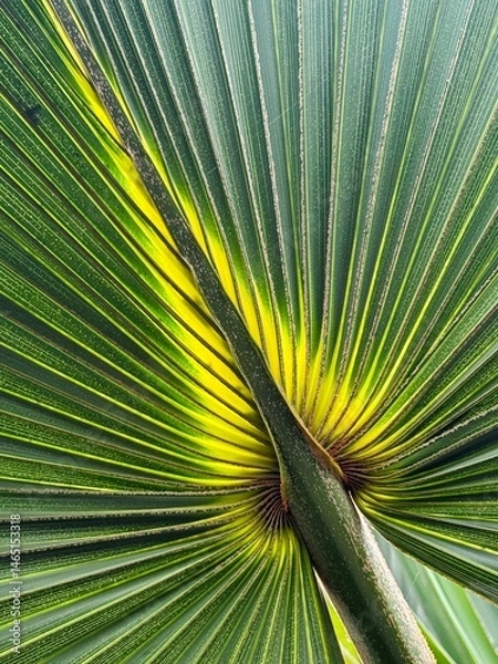 Obraz Close up portrait image of beautiful tropical palm leaf with light shining through