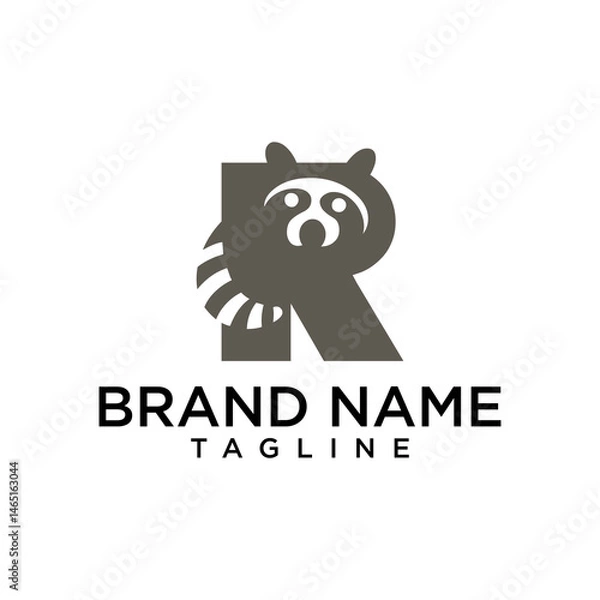 Fototapeta The letter R is combined with a cute and bold raccoon illustration, symbolizing intelligence and curiosity. Ideal for kid-friendly brands, entertainment, or creative projects.