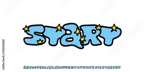 Obraz Retro Playful Font. Funny Typeset in Y2k Graffiti Style. Vector Bubble Gum Alphabet. Cute Letters Kids Book Cartoon Aesthetic