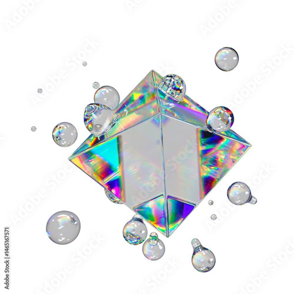 Fototapeta Metaball Liquid Transparent Iridescent Blobs With Rotating Octagon.