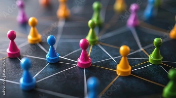 Fototapeta Pinned team collaboration chart with different roles highlighted