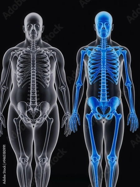 Fototapeta Comparison of two human skeleton structures.