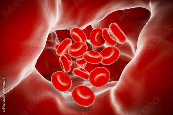 Obraz 3D illustration of red blood cells flowing through a vein.