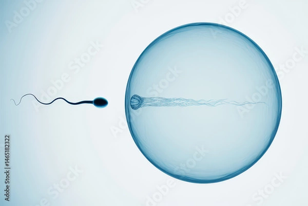 Obraz Sperm approaching an egg cell for fertilization.