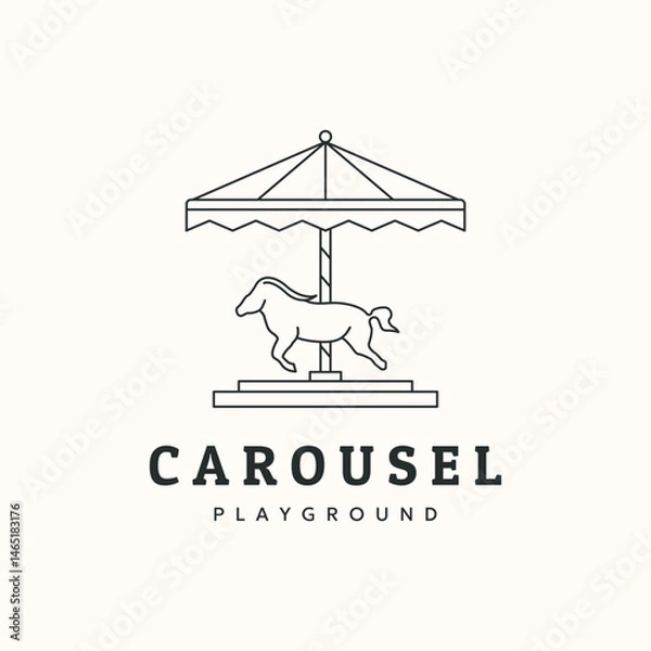Obraz carousel horse line art logo vector minimalist illustration design, playground carousel symbol design